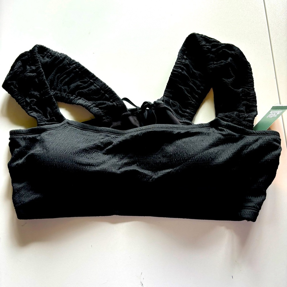 NWT Wild Fable Womens Bikini Top 3X Cap Sleeve Smocked Bralette Black Swim